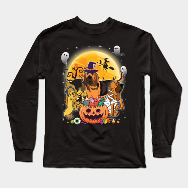 Bloodhound Dog Mummy Witch Moon Ghosts Happy Halloween Thanksgiving Merry Christmas Day Long Sleeve T-Shirt by joandraelliot